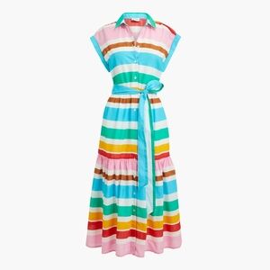 J. Crew Midi Collared Shirt Dress In Rainbow Stripe